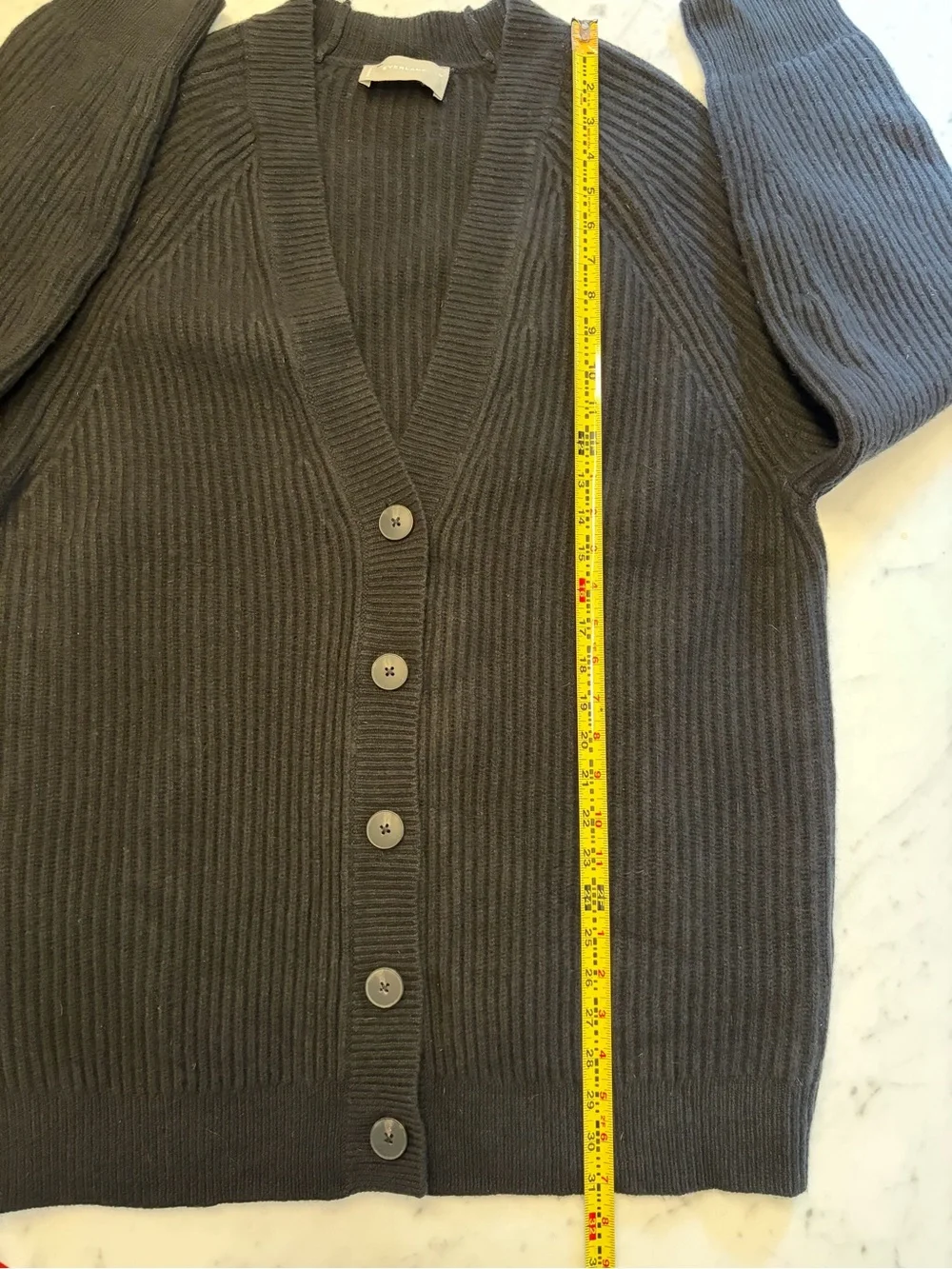 Everlane Black Ribbed Button-Front V-Neck Cardigan